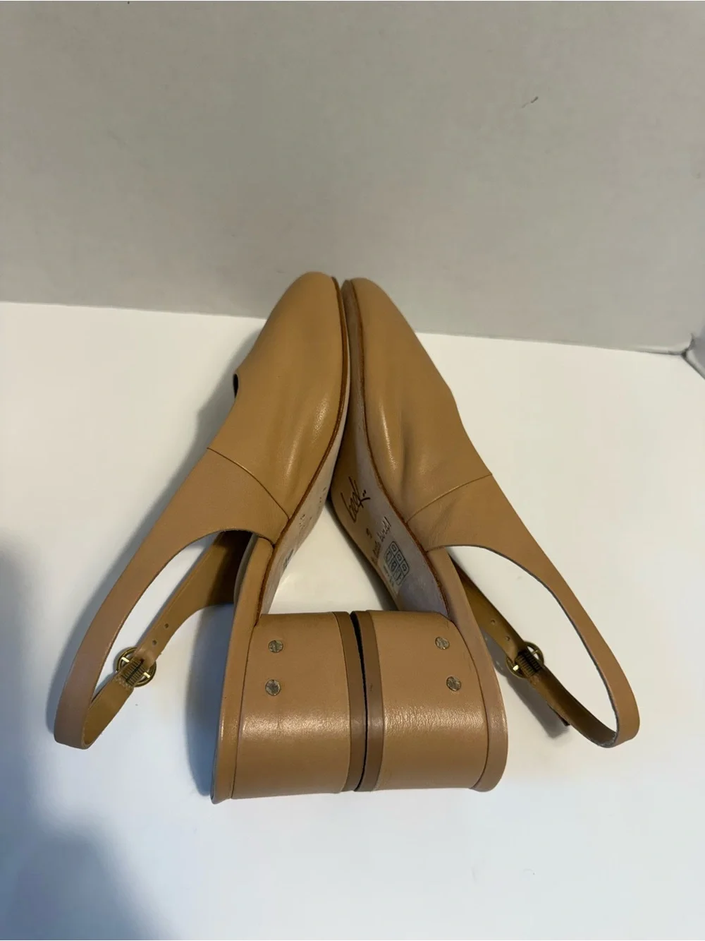 Beek Lora leather beige Solid Slingback Block Heel Buckle Round Toe Ladies US 9*